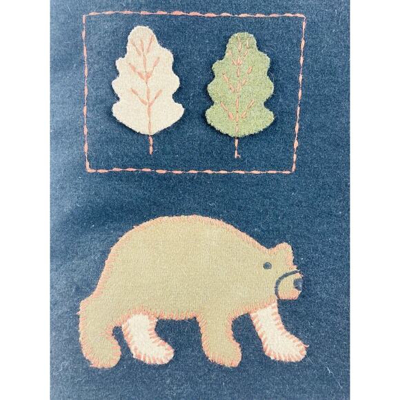 RARE LINEA PELLE BLACK FELT SHOULDER HAND BAG BEAR MOUNTAIN LEAF EMBROIDERED - Picture 2 of 11